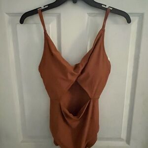 Aerie Brown Cut-Out One-Piece Swim Suit. NWT size large